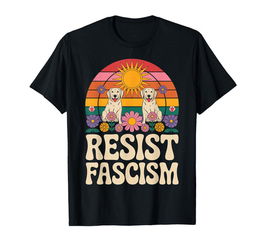 Dog Mom Resist Fascism Retro Groovy Rainbow No Kings Hippie T-Shirt