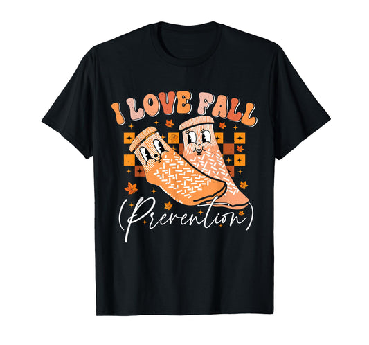 Groovy Retro I Love Fall Prevention Fall Physical Therapy T-Shirt