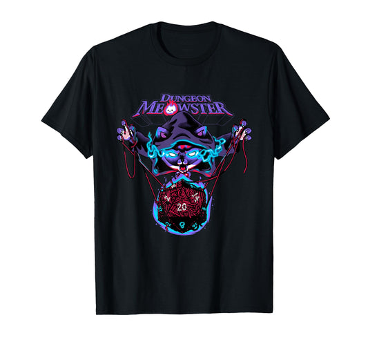 Dungeon Meowster Funny Nerdy Gamer Cat D20 Tabletop RPG T-Shirt