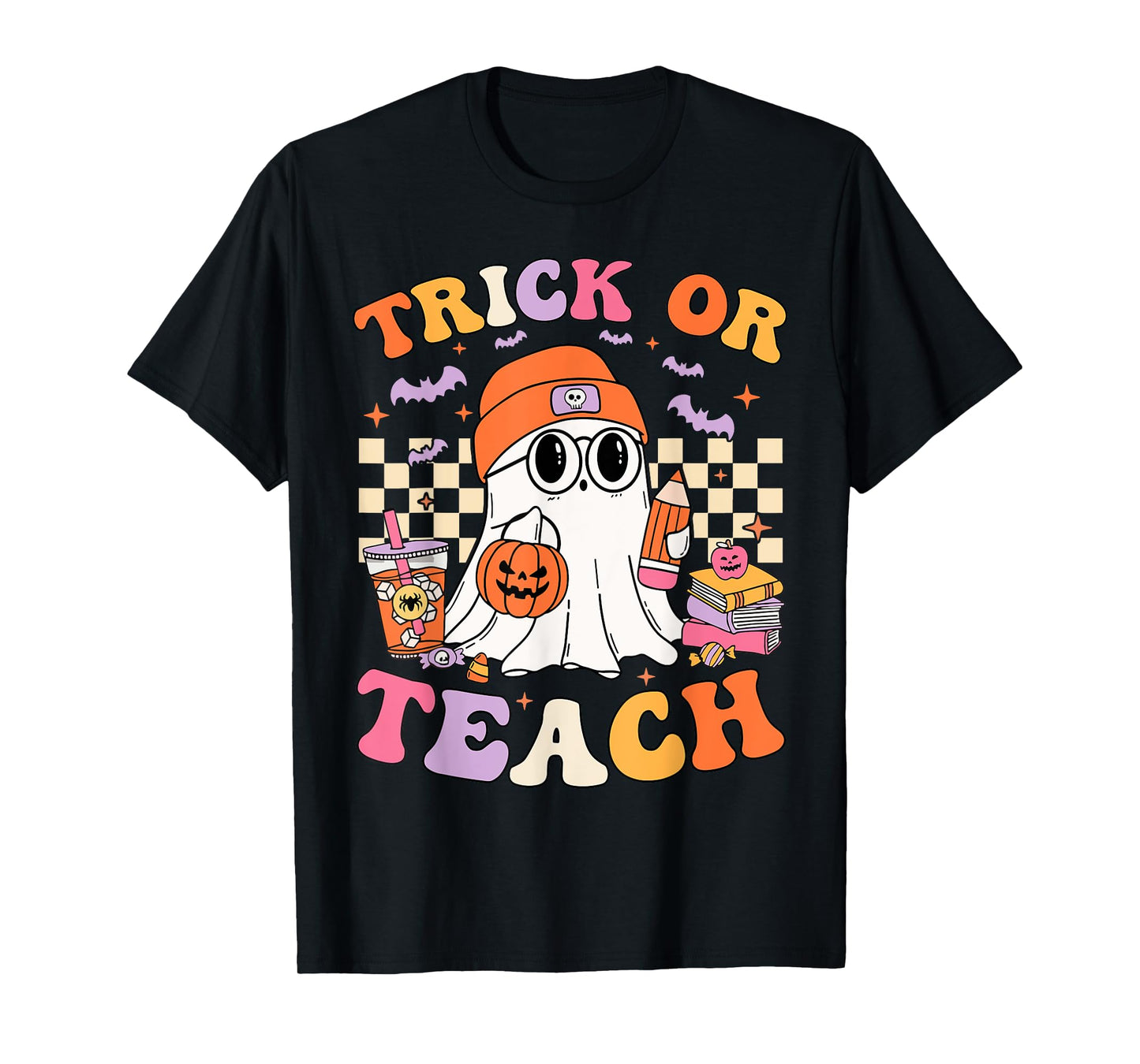 Teacher Halloween Trick Or Teach Cute Ghost Coffee Pumpkins T-Shirt