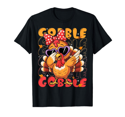 Cute Dabbing Turkey Gobble Thanksgiving Girls Womens Kids T-Shirt