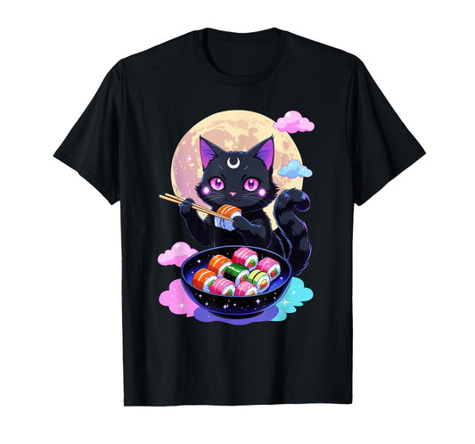 Anime Cat Girls Kawaii Cute Cat Eating Sushi Japanese Cute T-Shirt
