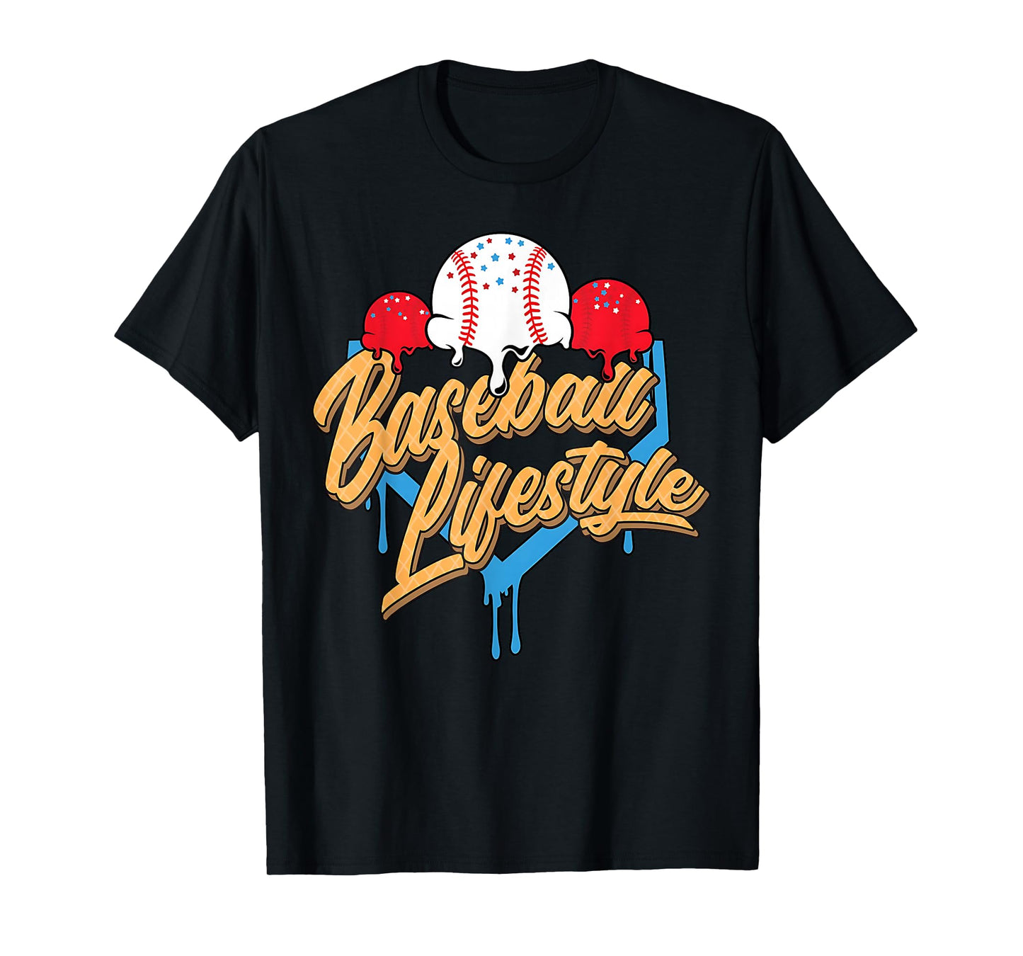 Baseball Lifestyle Home Plate Ice Cream Drip Men Boys Youth T-Shirt
