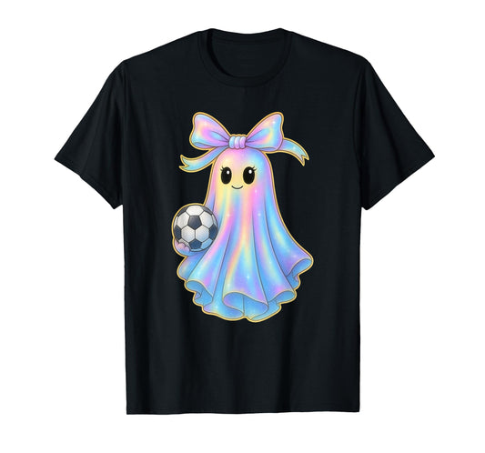 Cute Soccer Ghost Lover Pastel Halloween Coquette Bow T-Shirt