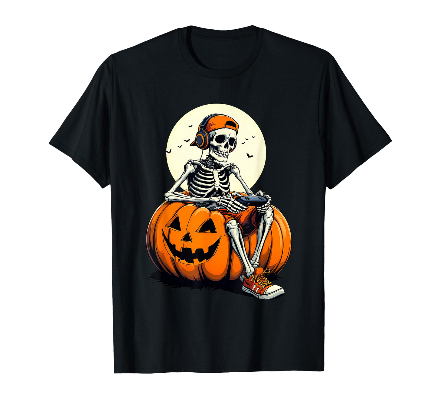 Spooky Pumpkin & Skeleton Gamer Tee | Boys & Kids Halloween T-Shirt