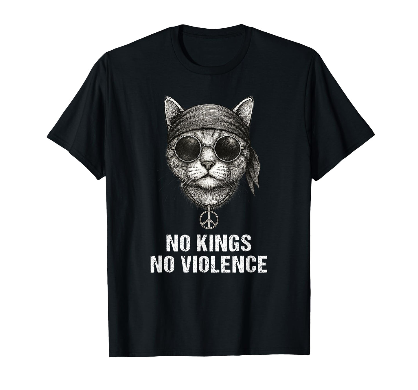 No Violence No Kings Cat Peace Sign Bandana US Flag T-Shirt