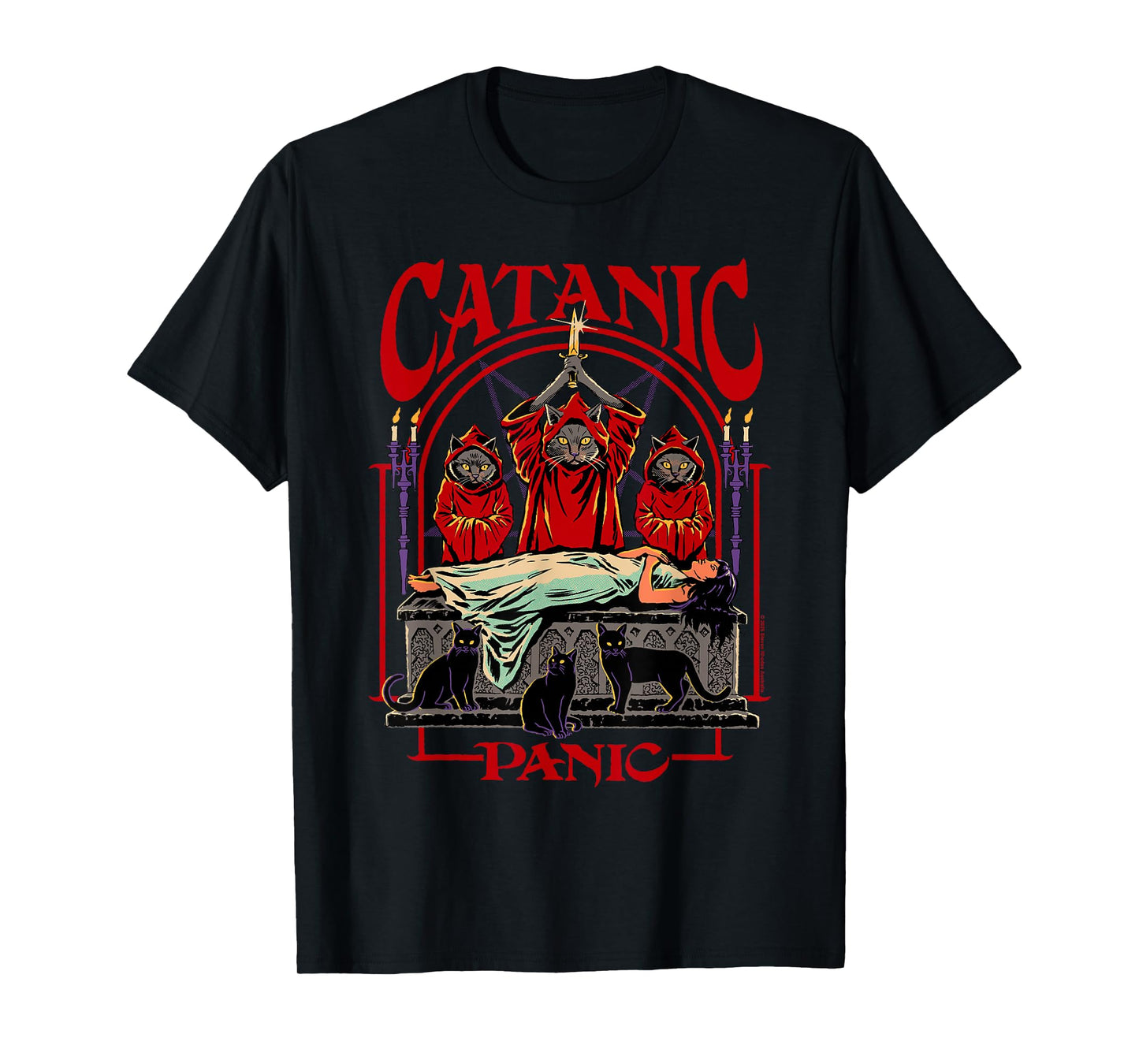 Catanic Panic Satanic Cat Retro Vintage Funny Adult Humor T-Shirt