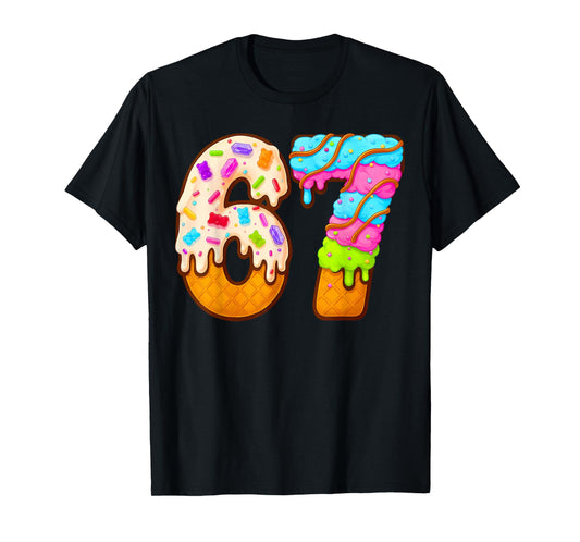 67 Ice Cream Drip Meme Funny Six Seven Gen Alpha Slang T-Shirt