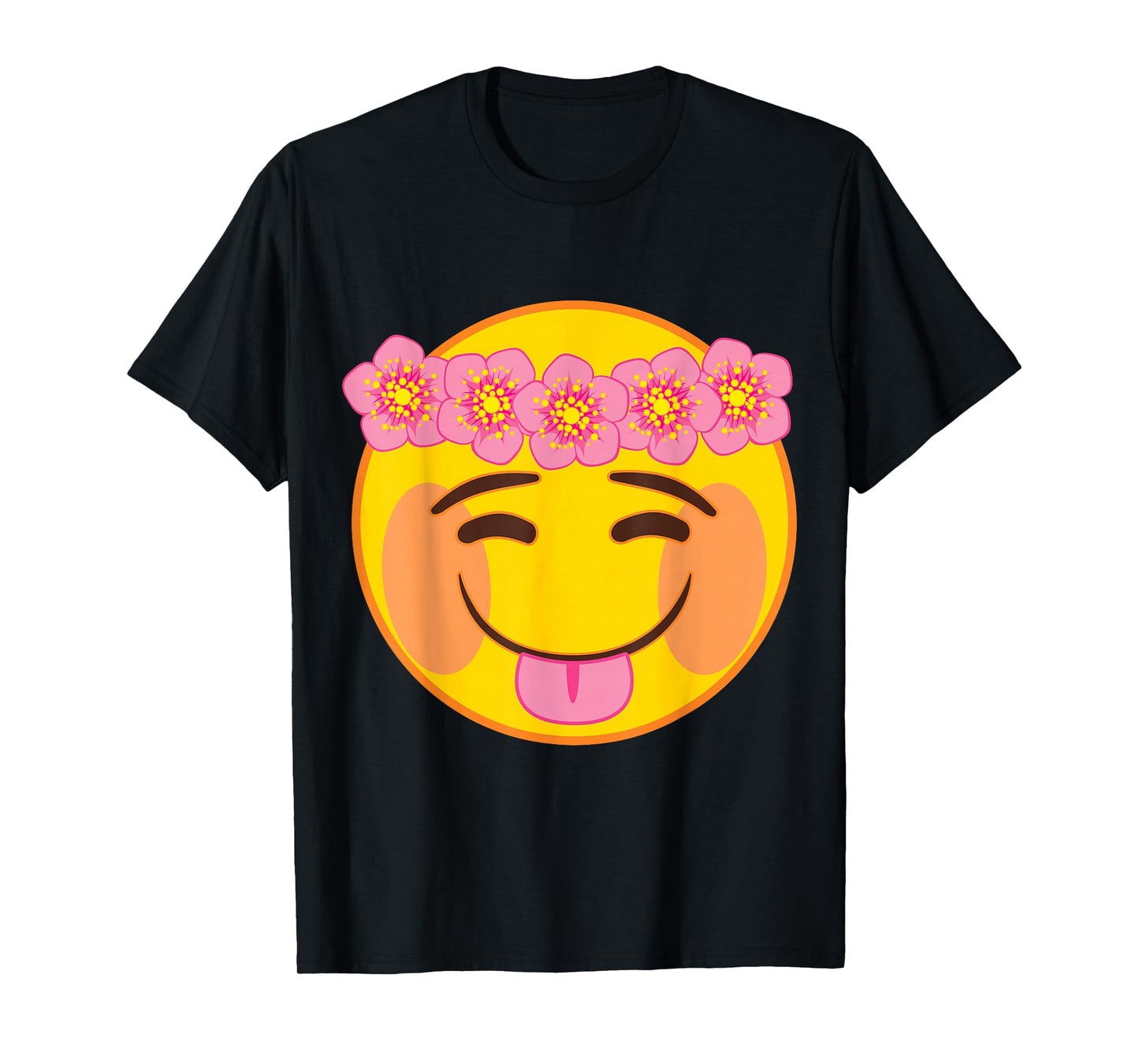 Official Emoji Flower Crown Tongue Yellow Smile Face T-Shirt