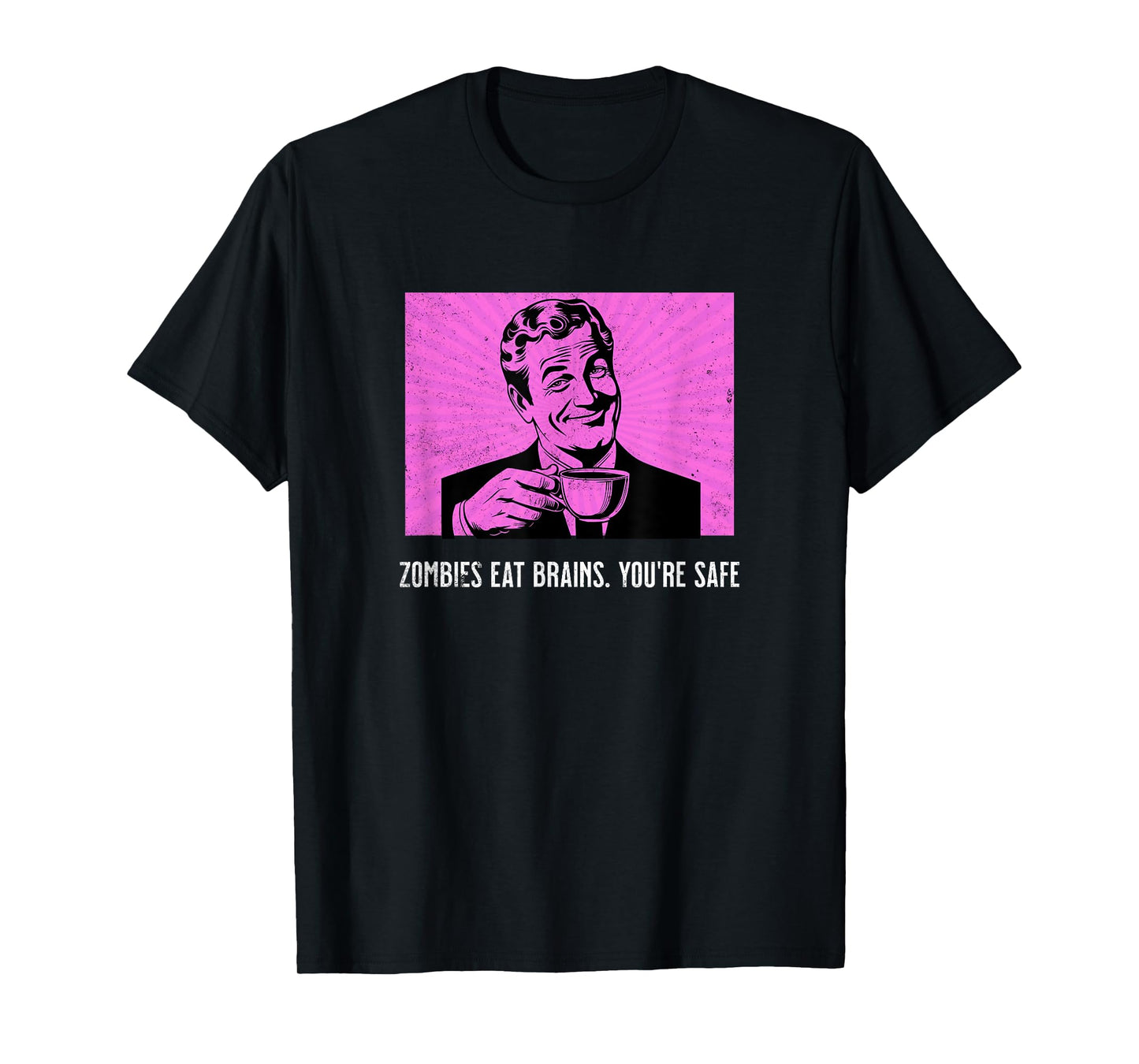 Retro Man Coffee Funny Sarcastic Zombies Eat Brains Joke T-Shirt