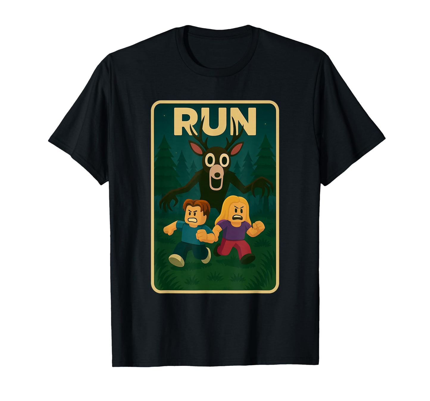 Run - 99 Nights Halloween Gamer Deer in The Forest Kids Meme T-Shirt