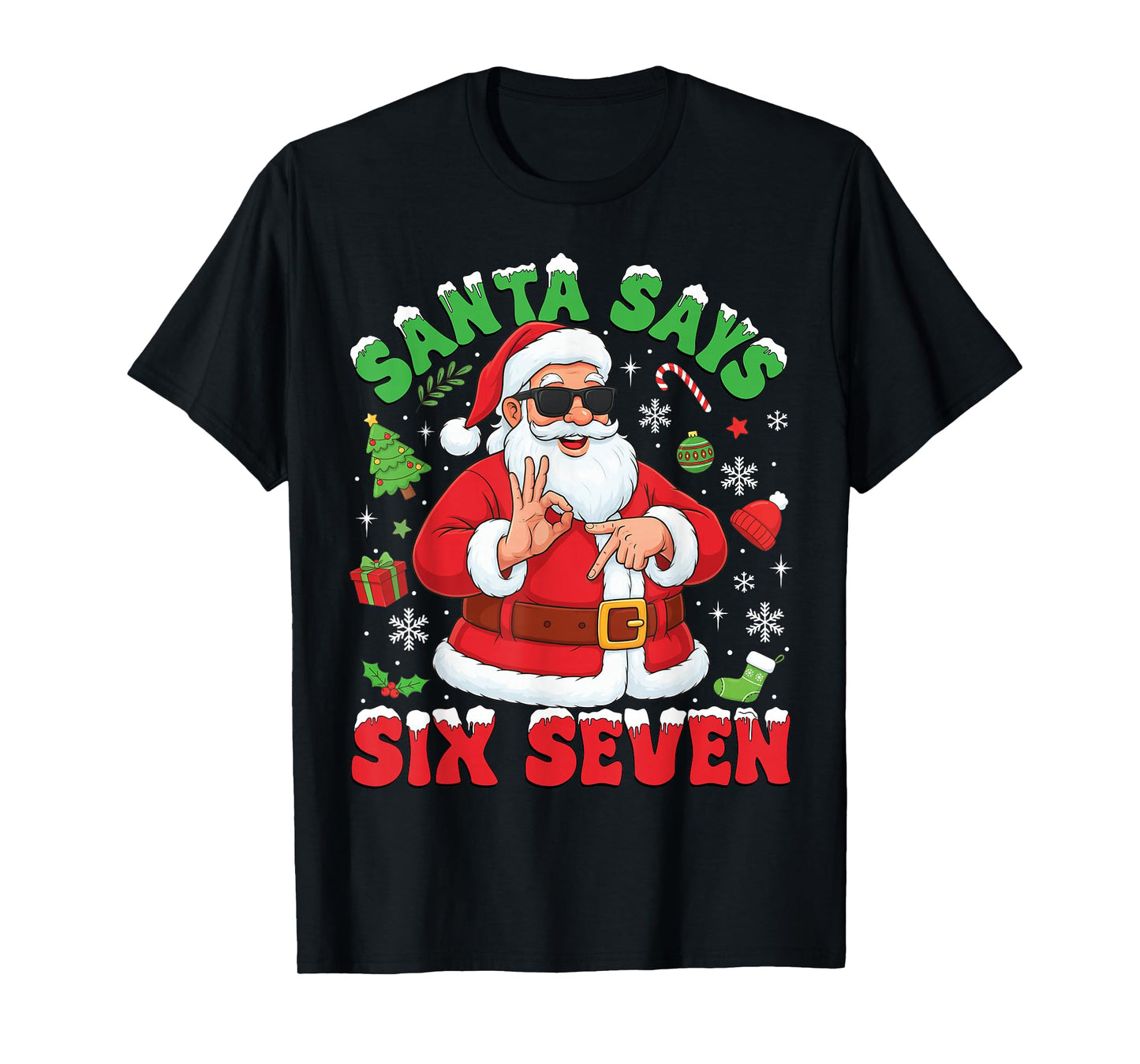 Funny Santa Says Six Seven Merry Christmas 67 Santa Claus T-Shirt