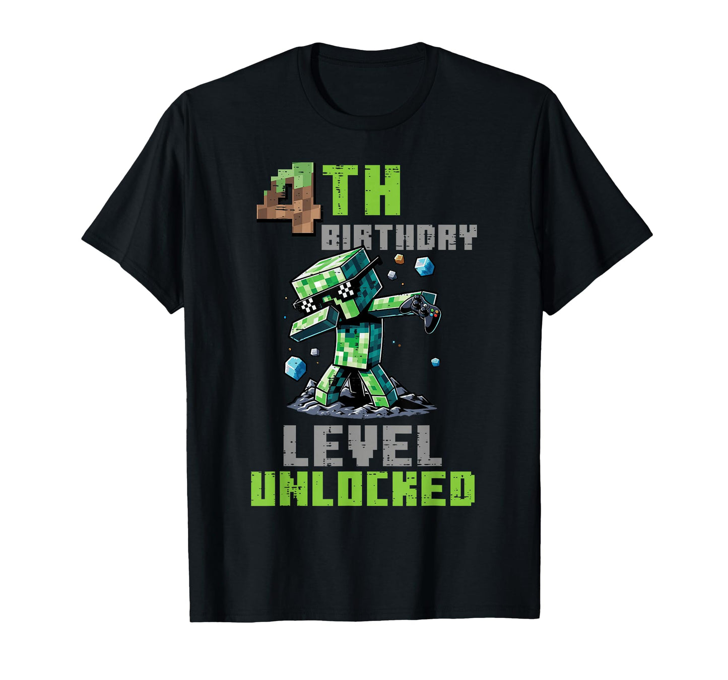 4th Birthday Level Unlocked Pixel Dab 4 Bday Gamer Boys Kids T-Shirt