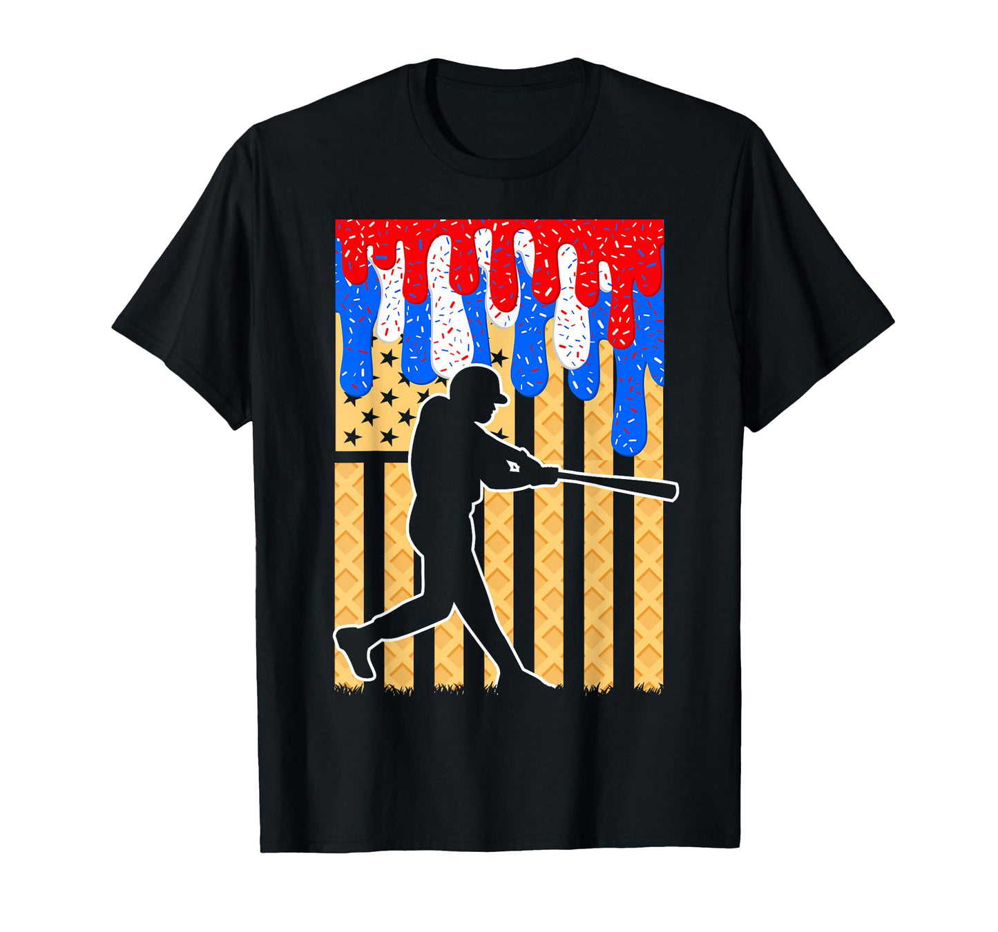 Baseball Drip Bat Boys Ice Cream American Flag 4th Of July T-Shirt