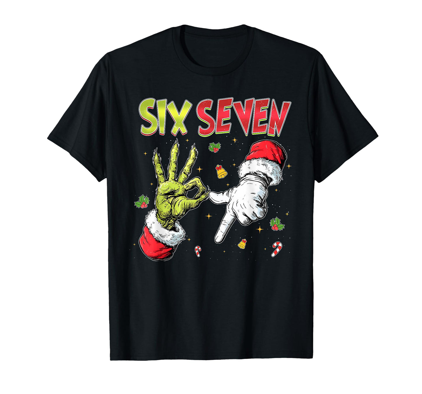 6 7 Six Seven Hand Gen Z Alpha Meme Slang Xmas Christmas T-Shirt