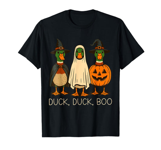 Cute Duck Duck Boo Funny Spooky Goose Halloween Fall Pumpkin T-Shirt