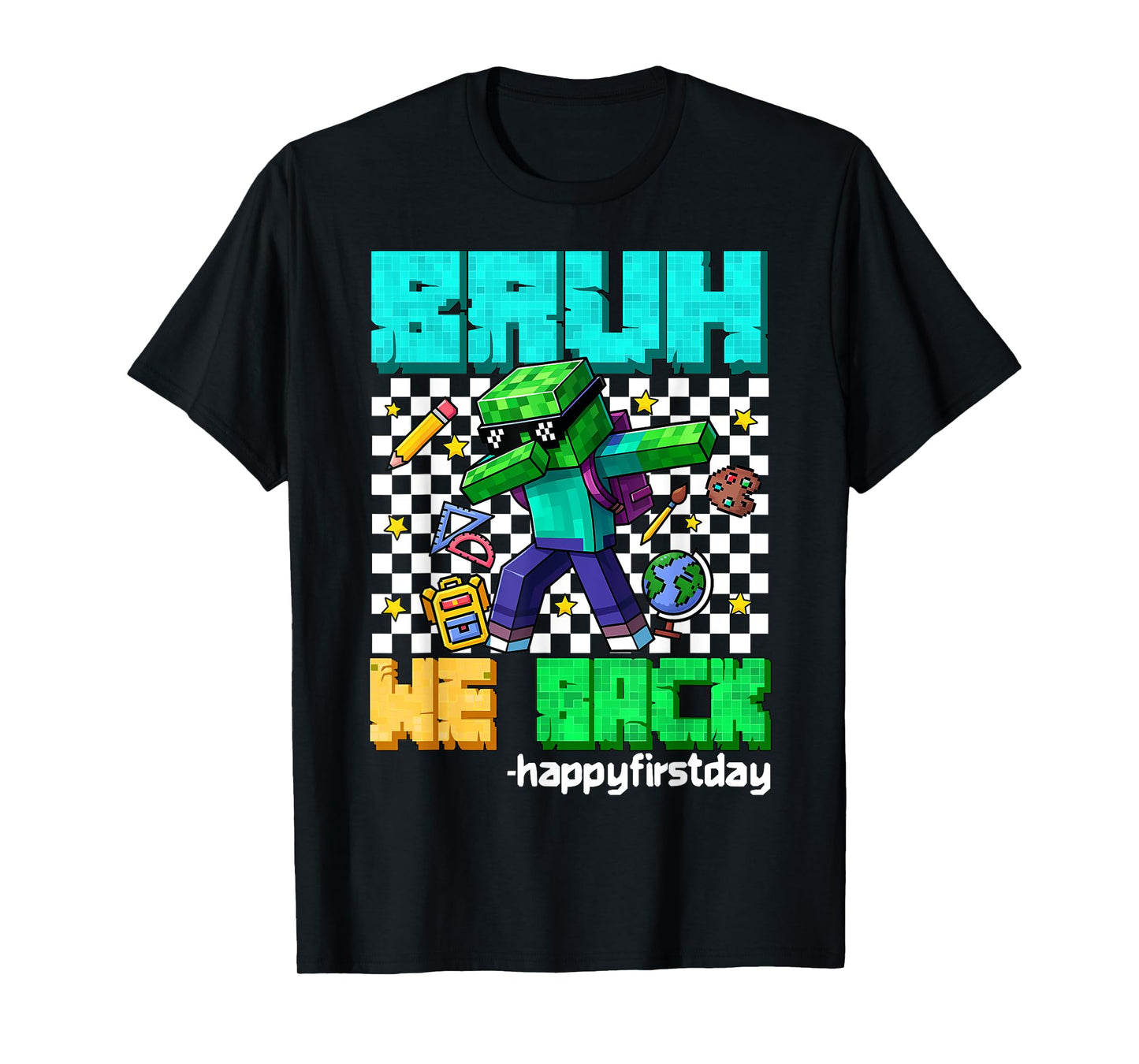 Bruh We Back To School Kids Boy Dabbing Video Game Pixel T-Shirt