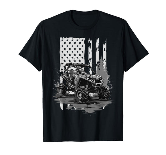 Funny patriotic Bigfoot riding a side by side UTV, Offroad T-Shirt