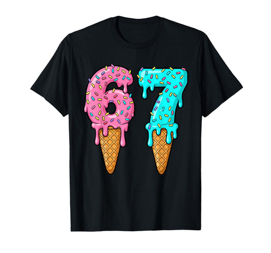 67 Ice Cream Drip Meme Six Seven Gen Alpha Slang T-Shirt