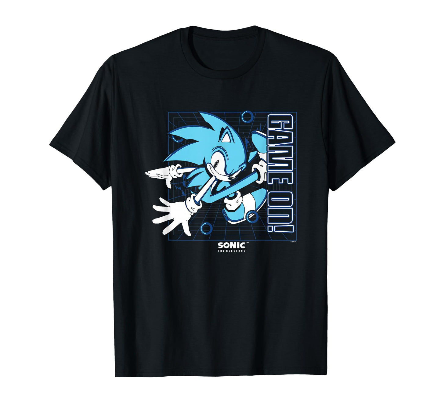 Sonic The Hedgehog Game On! Gold Rings Vintage Grid T-Shirt