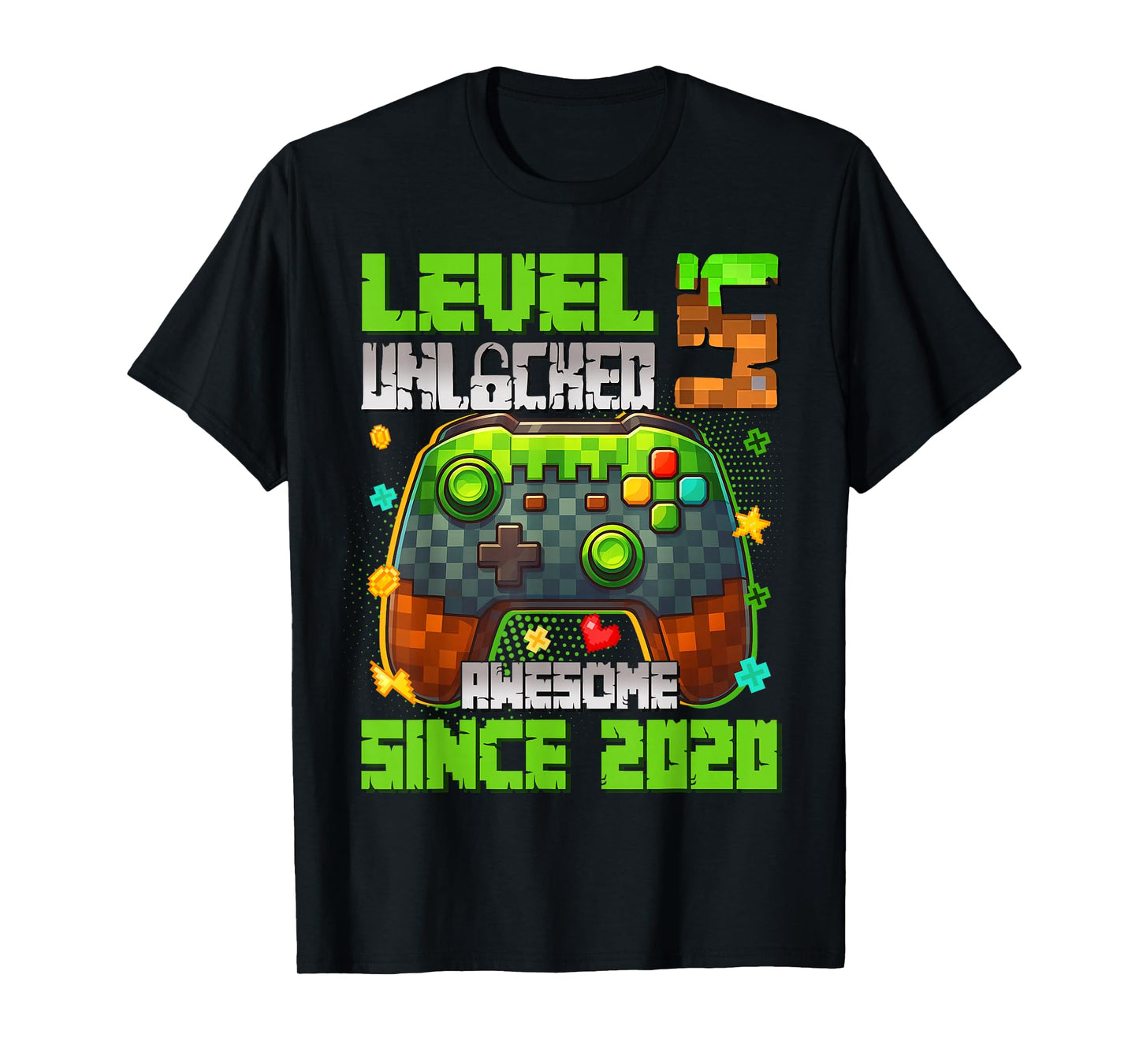 Level 5 Unlocked Awesome Since 2020 5th Birthday Game Pixel T-Shirt