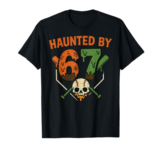 67 Halloween Meme 6 7 Numbers Six Seven Baseball Skeleton T-Shirt