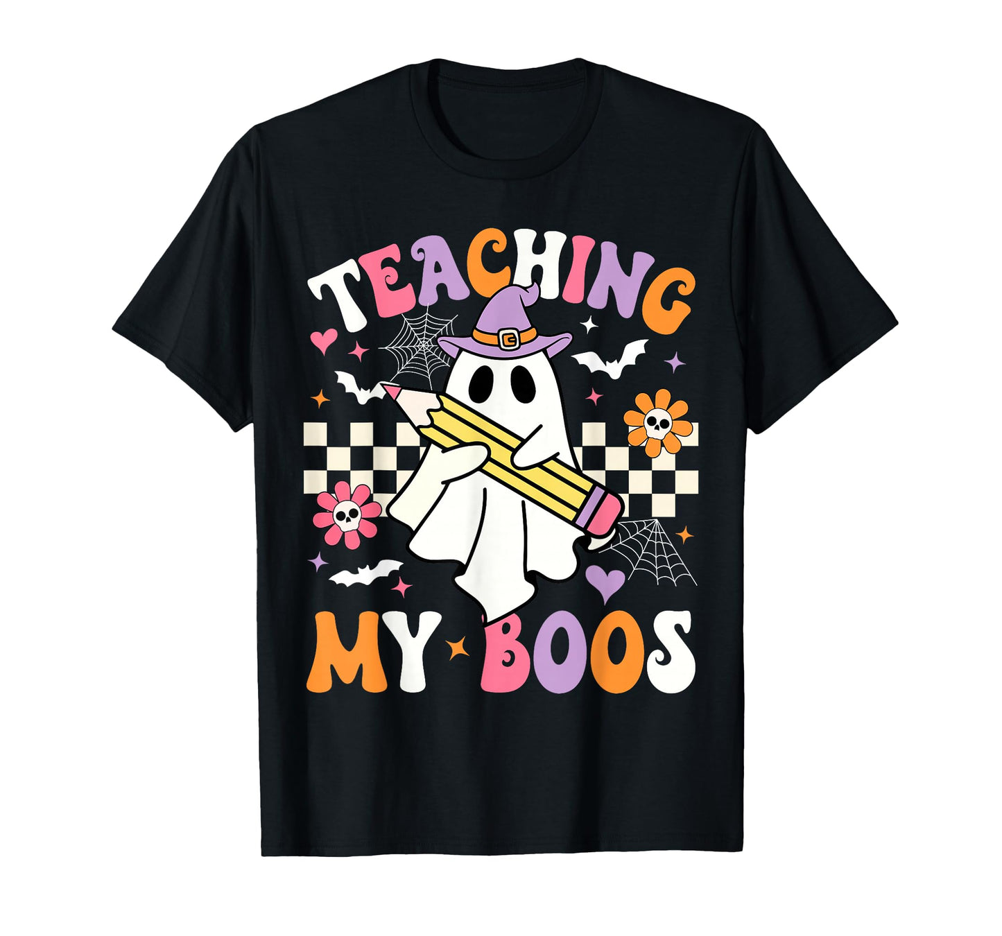 Teaching My Boos Ghost Teacher Cute Groovy Halloween Teacher T-Shirt