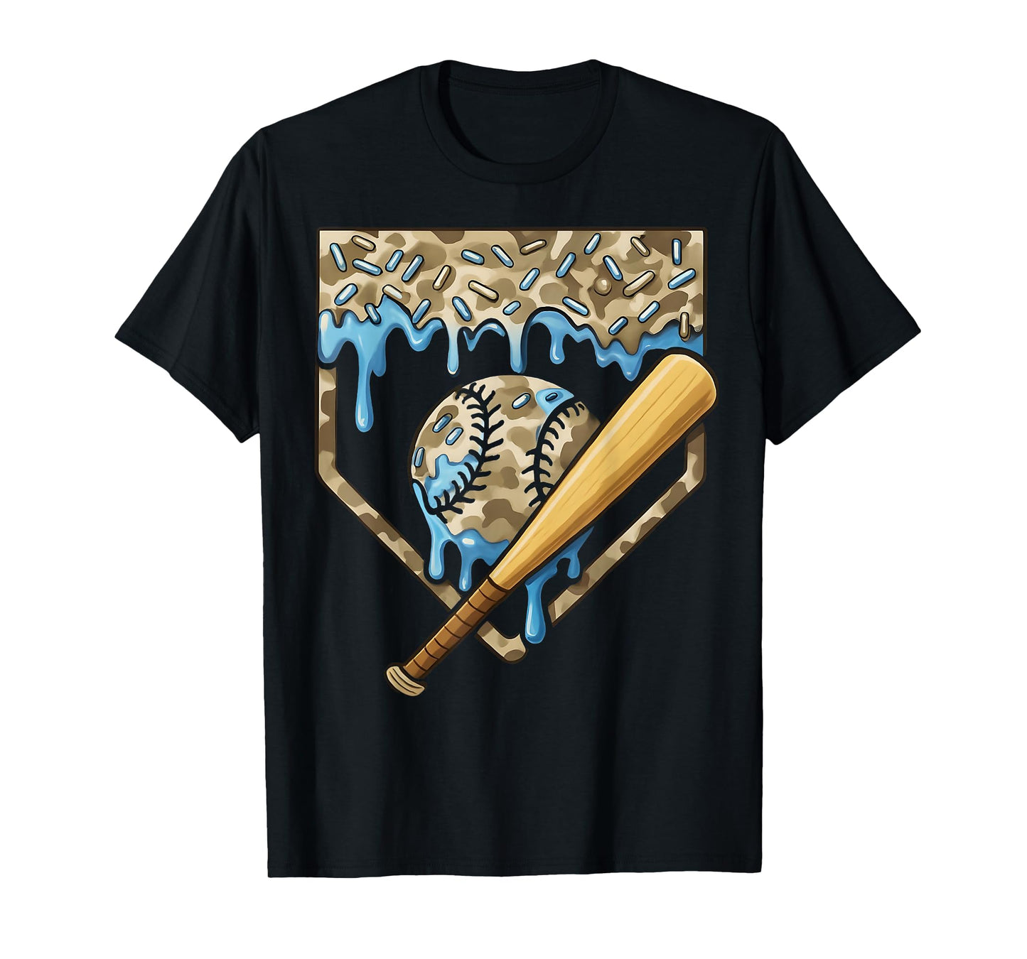 Baseball Drip Camo Baseball Home Plate Bat Boys Sports T-Shirt