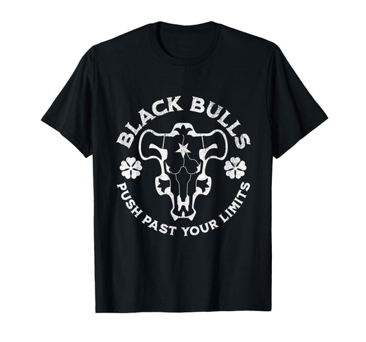 Distressed Black Anime Clover Black Bulls Limits T-Shirt