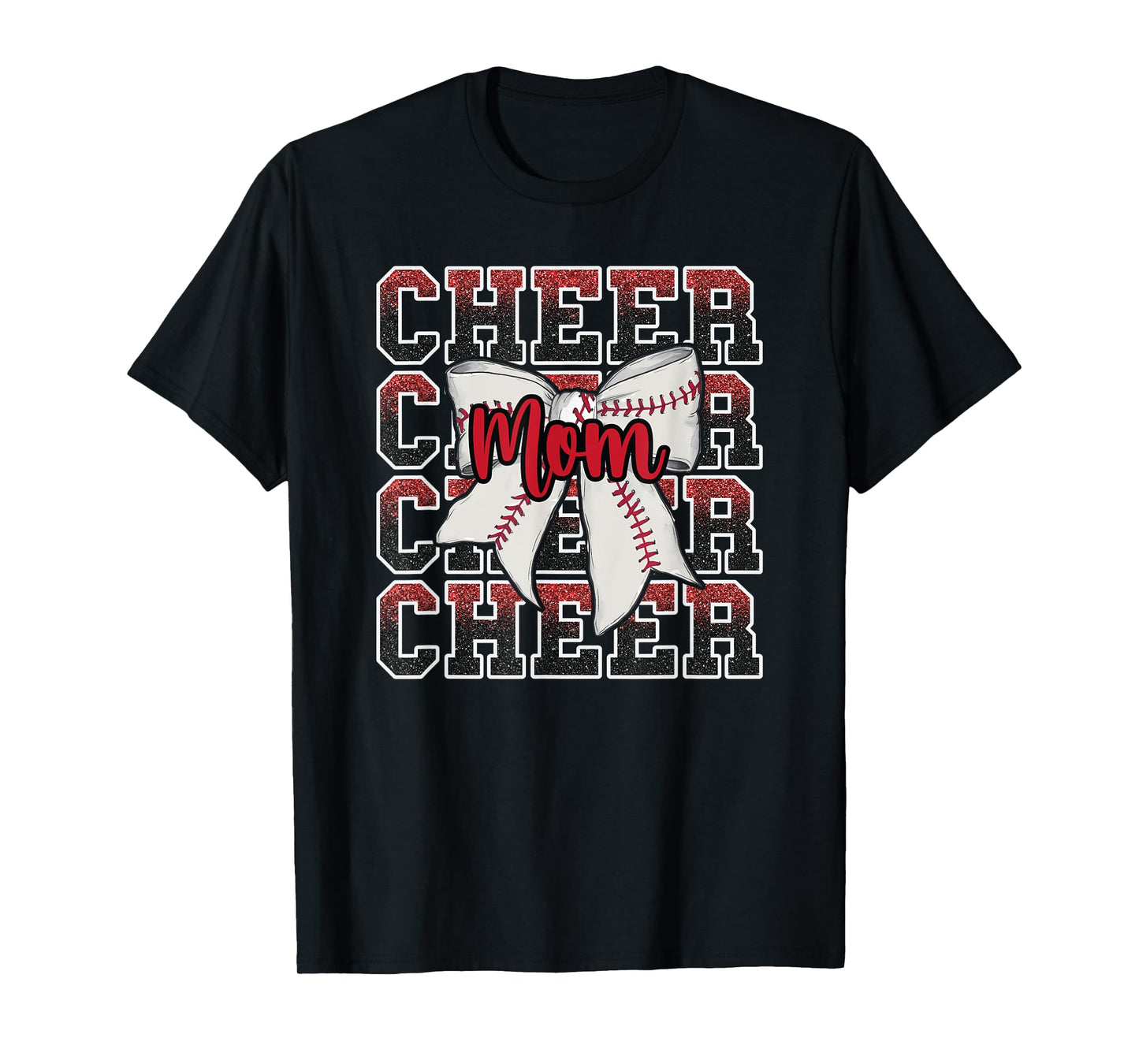 Proud Cheer Mom Coquette Bow Sport Baseball Softball Red T-Shirt