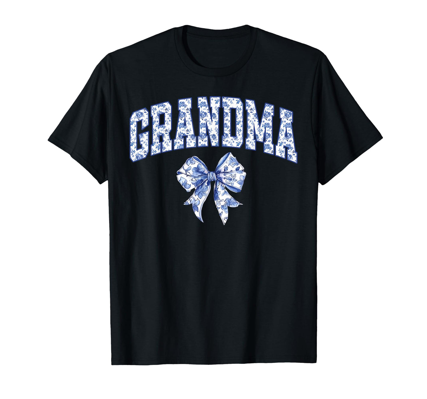 Grandma Coquette Toile Blue Bow Floral Family Matching T-Shirt