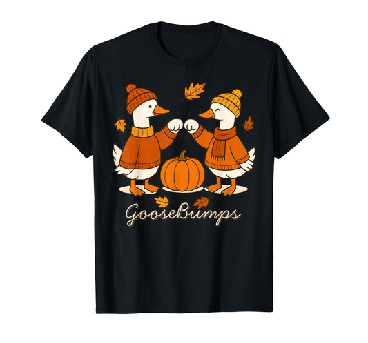 Cute Goose Bumps Goose Fall Animals Pun Pumkin Autumn Leaves T-Shirt