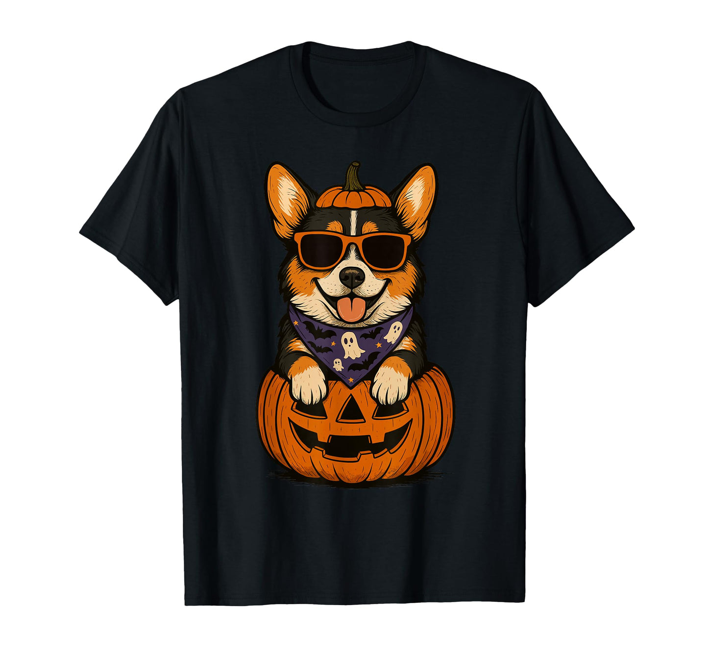 Spooky Tri Color Corgi Pumpkin Halloween Dog Lover T-Shirt