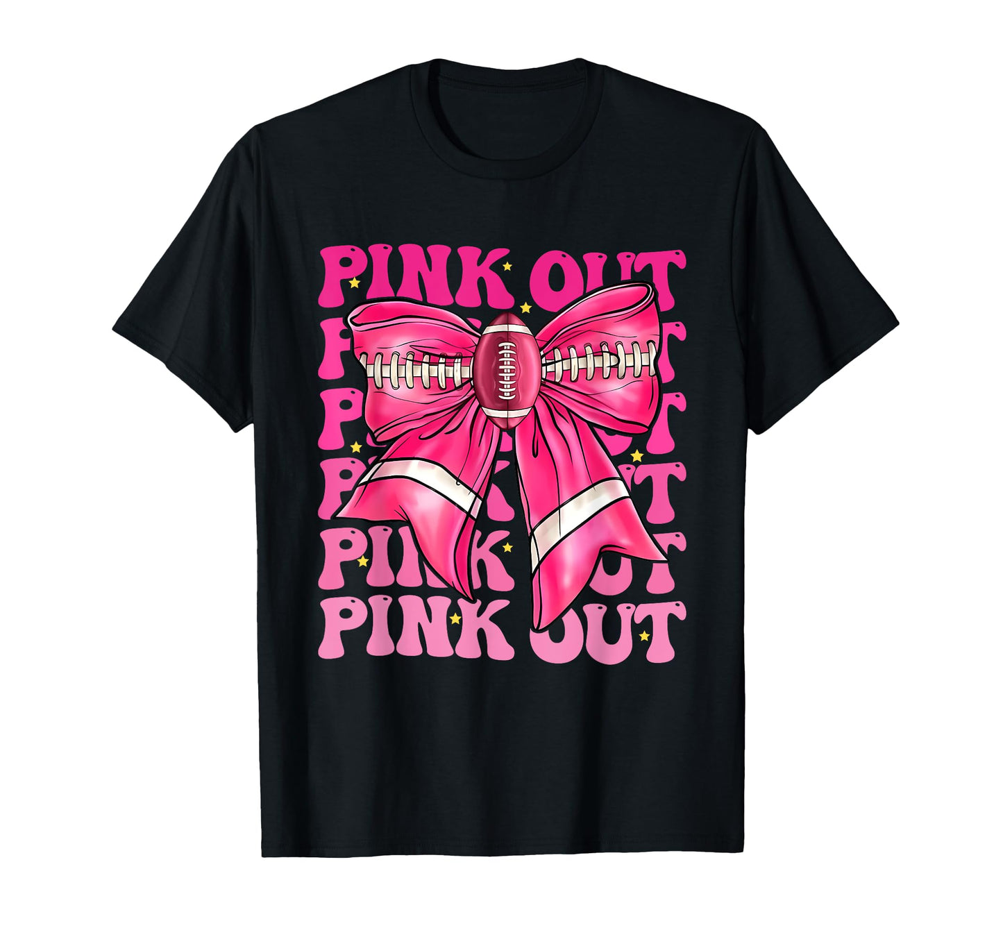 Pink Out Breast Cancer Football Coquette Bow Mom Girls Women T-Shirt