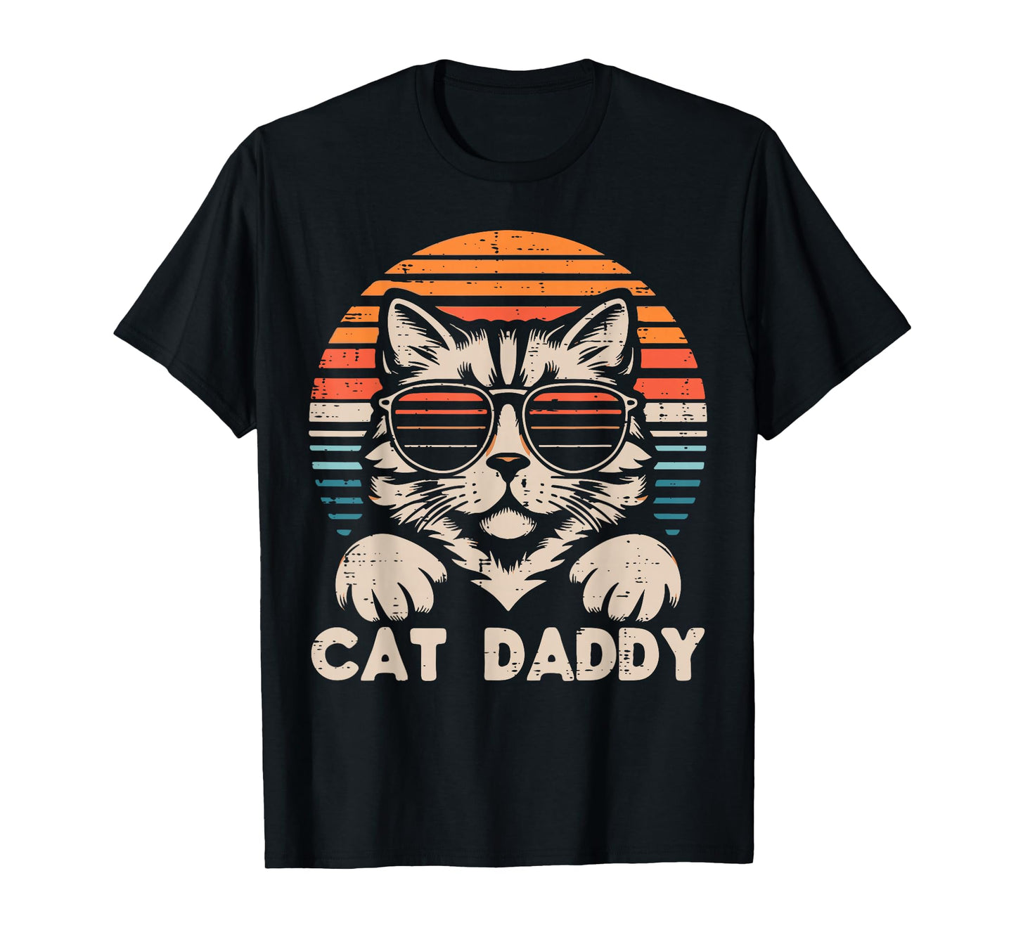 Cat Daddy Sunglasses Sunset Retro Fur Dad Papa Kitten Men T-Shirt