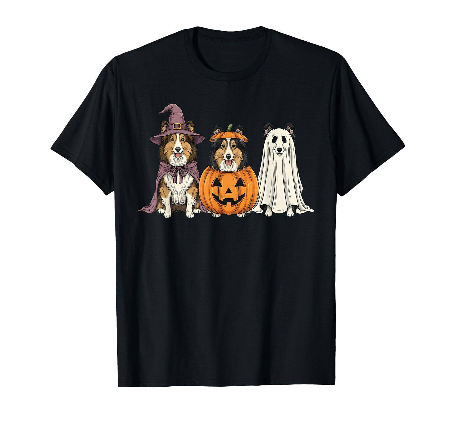Spooky Ghost Shetland Sheepdog Pumpkin Halloween Dog Lover T-Shirt