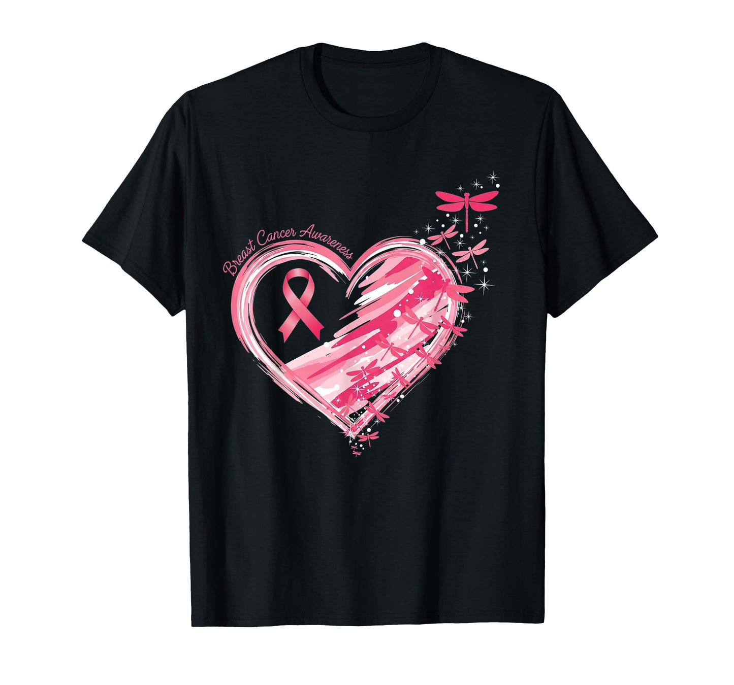 Breast Cancer Heart Dragonflies Awareness Women Kids Men T-Shirt