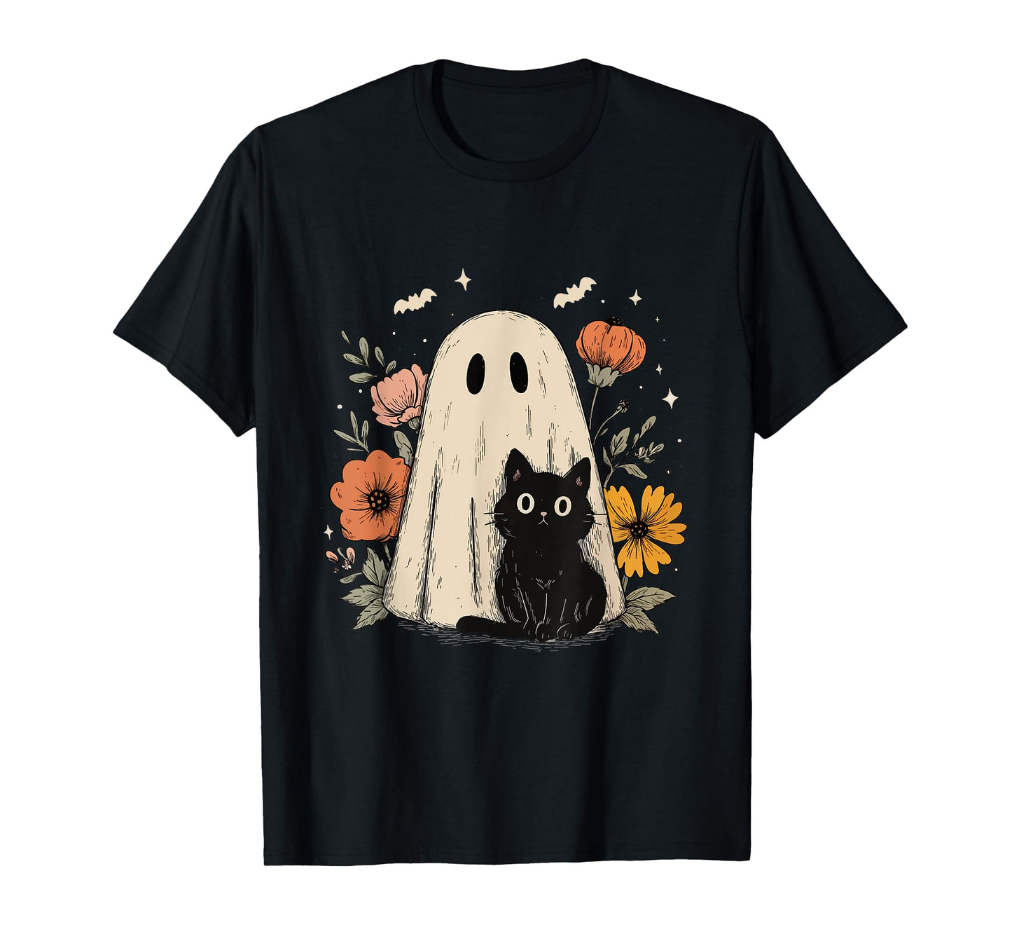 Halloween Shirt Floral Ghost Halloween Costume Girls Women T-Shirt