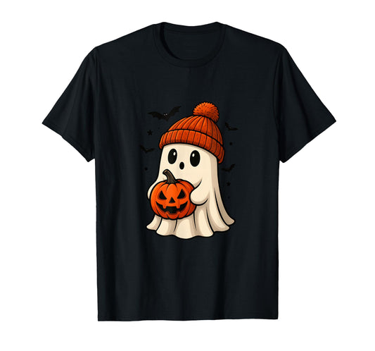 Cute Ghost with Pumpkin and Bats for Halloween Costume Party T-Shirt
