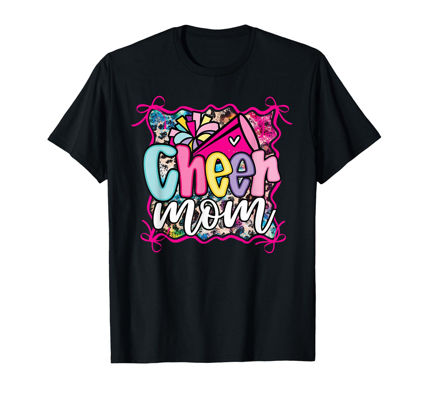 Pink Coquette Cheer Mom Mama Cheerleading Pom Megaphone Bow T-Shirt