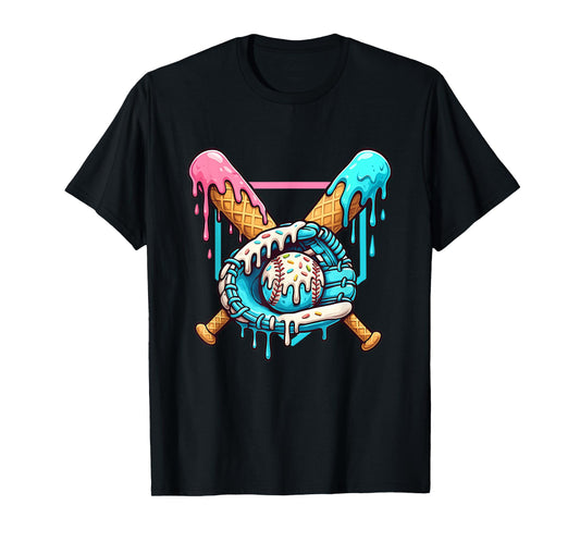 Dripping Ice Cream Baseball Glove – Funny Sprinkles Design T-Shirt