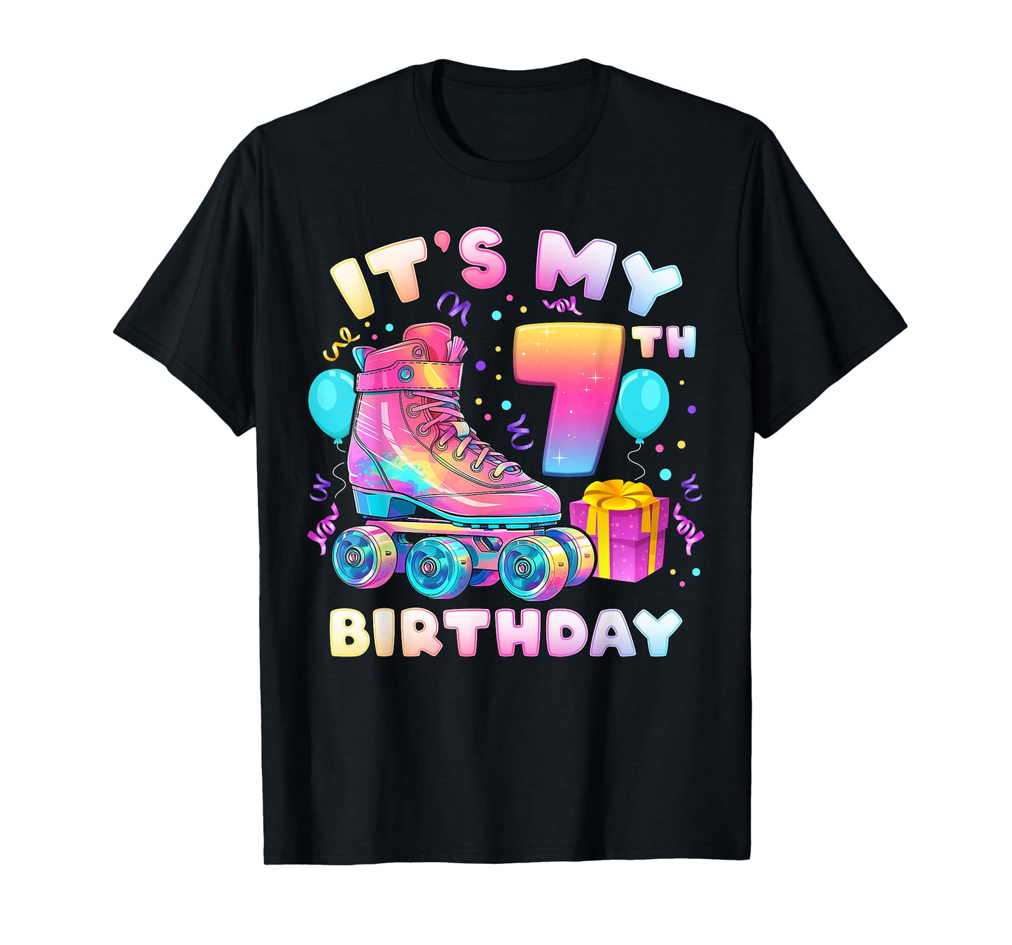 7th Birthday Girl 7 Years Roller Skates Number 7 T-Shirt