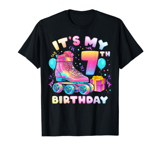 7th Birthday Girl 7 Years Roller Skates Number 7 T-Shirt