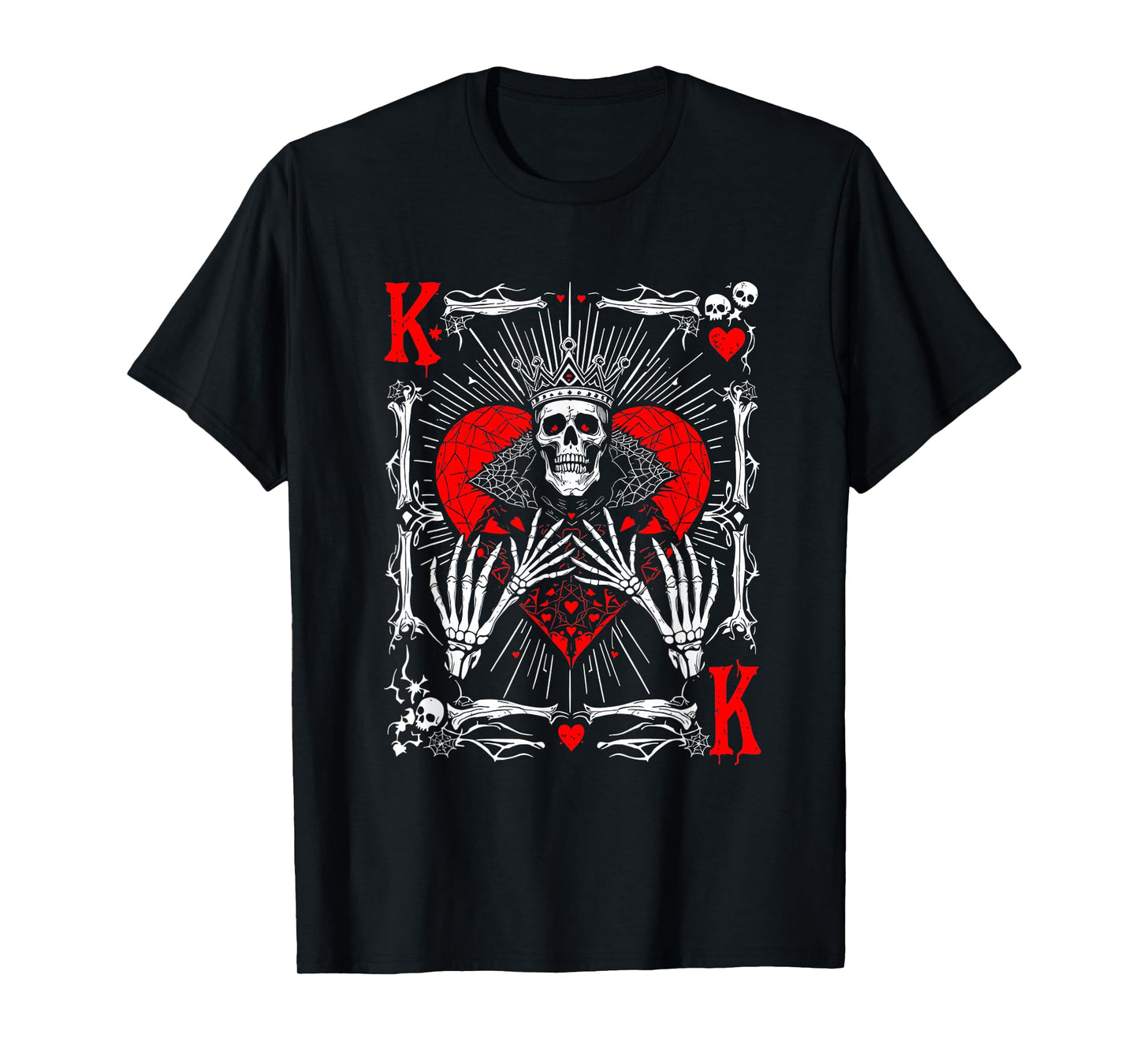 Creepy Skeleton King of Hearts Halloween Playing Card Fun T-Shirt