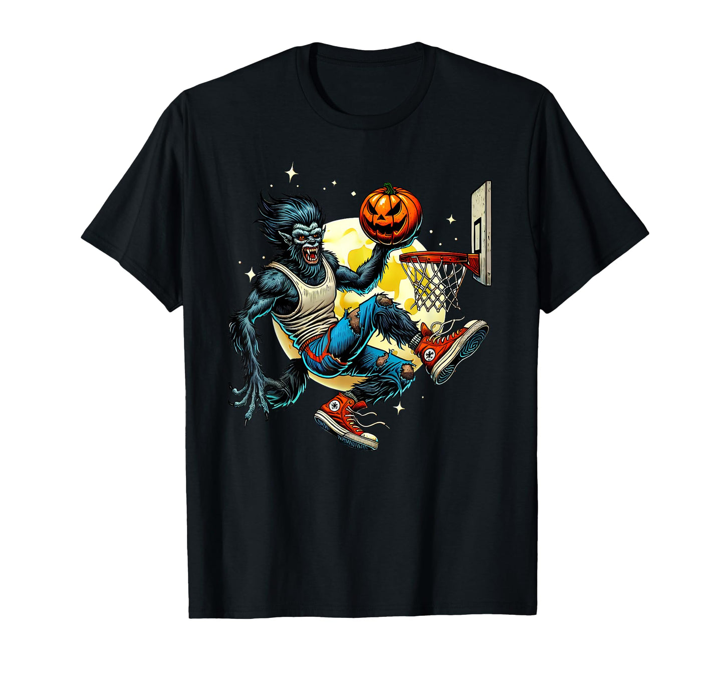 Halloween Werewolf Basketball Player Slam Dunk Graphic T-Shirt