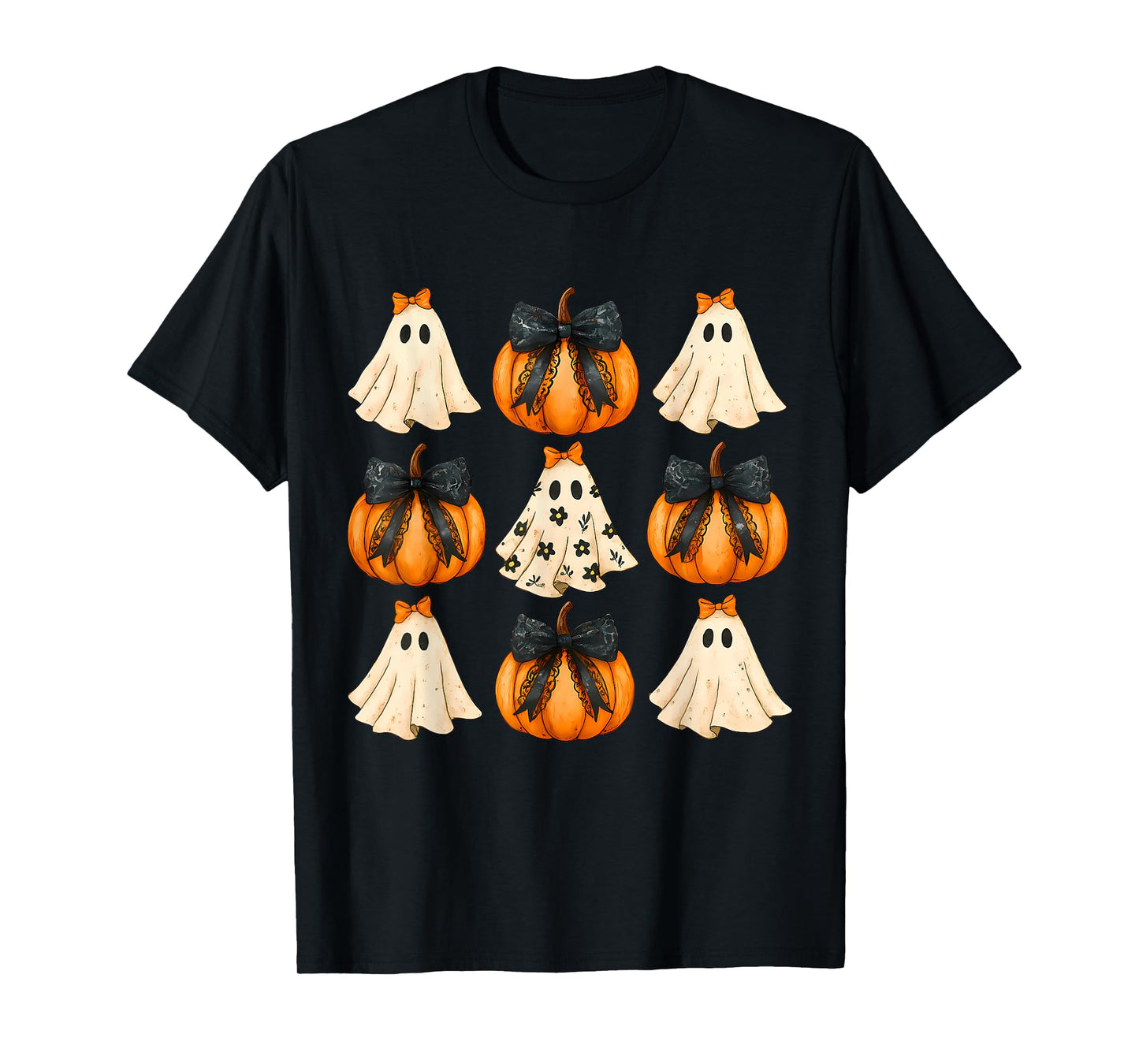 Halloween Coquette Bow Pumpkin Ghost Spooky Boo Women Girl T-Shirt
