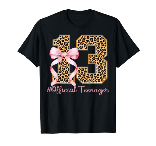 13th Birthday Girl Pink Coquette Bow Leopard 13 Year Old T-Shirt