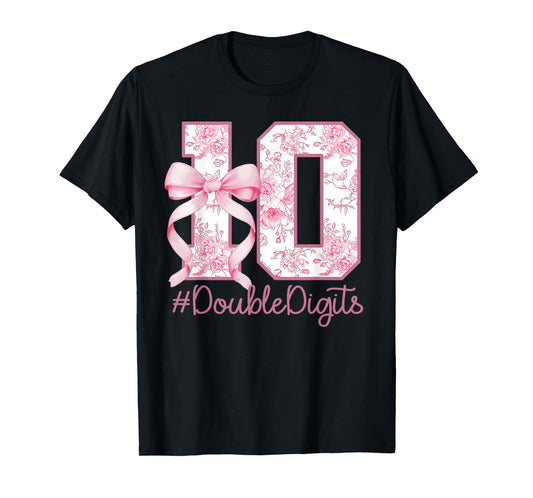 10th Birthday Girl Pink Coquette Bow 10 Year Old Aesthetic T-Shirt
