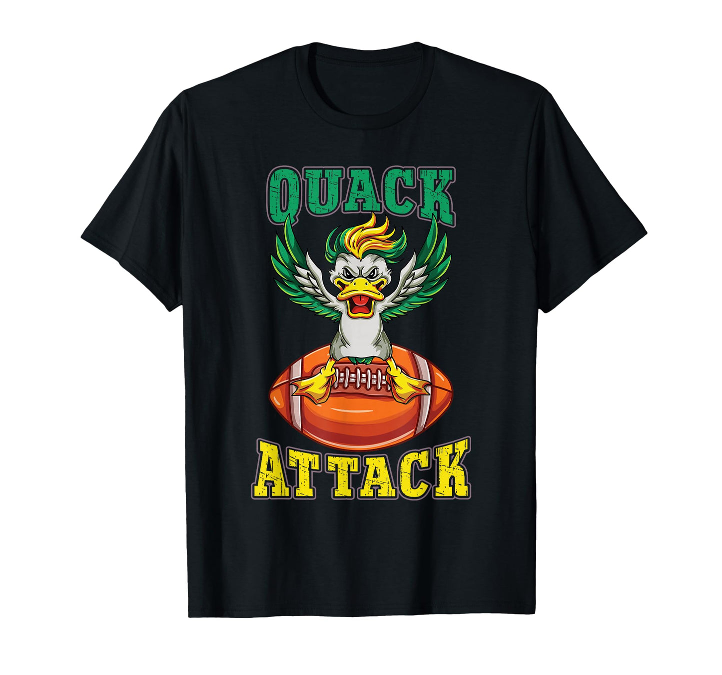 Quack Attack Funny Yellow Green Duck Lover Football Player T-Shirt
