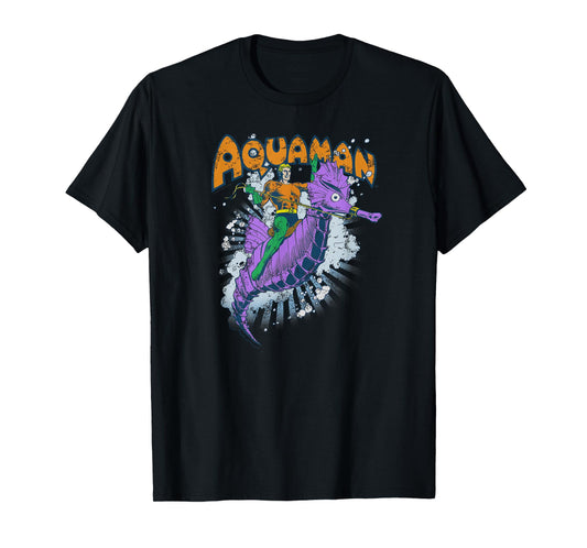 DC Comics Aquaman Ride Free Unisex-Adults T-Shirt, Blue, Small, Short Sleeve, Classic Fit